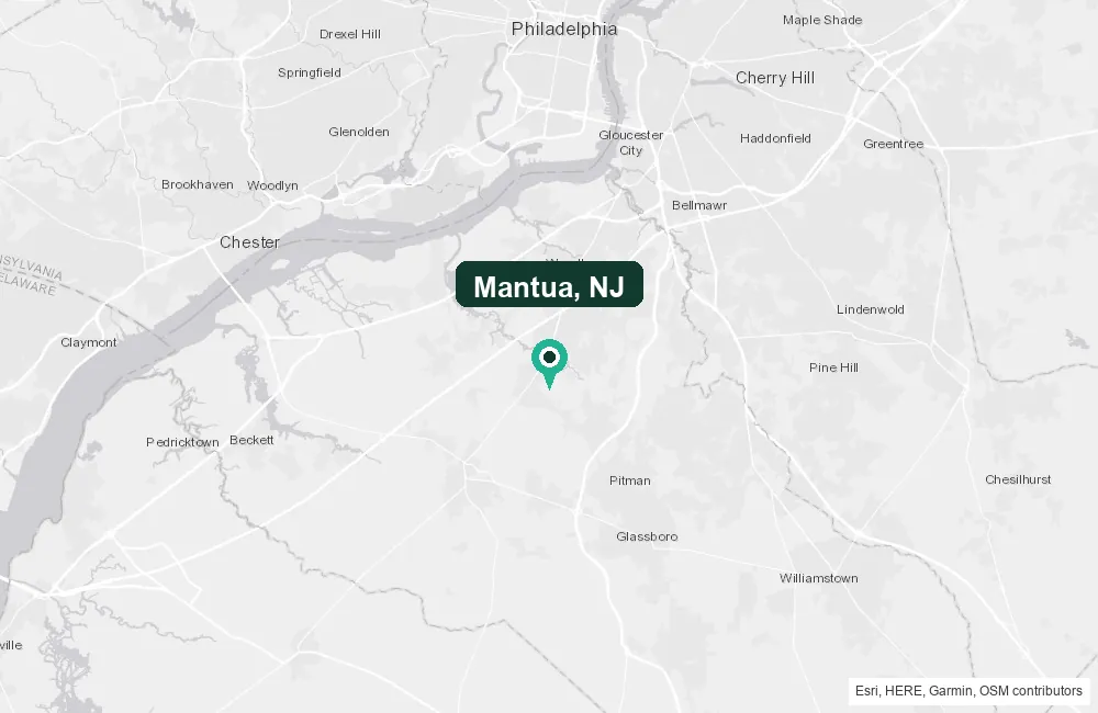 Map of Mantua, New Jersey and the surrounding Gloucester County area service area